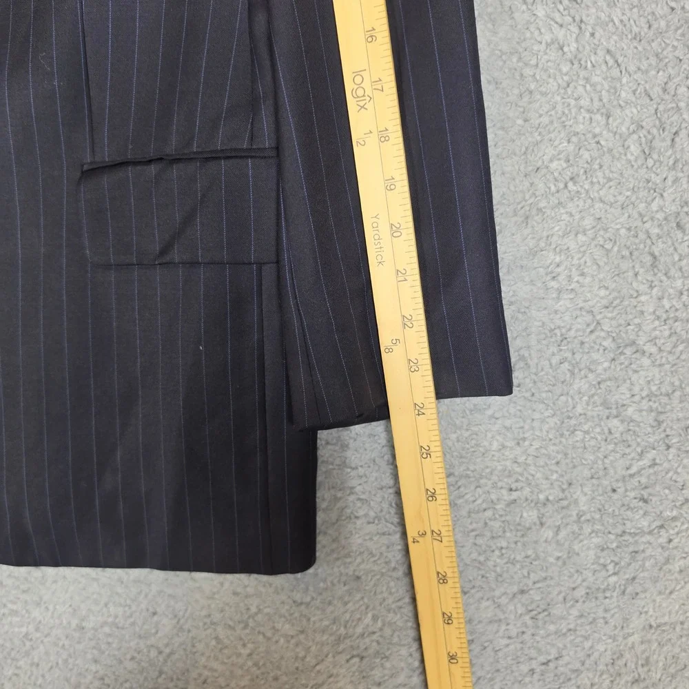 Savile Row Suit Men 40R W34 Navy Blue Two Pieces Pinstripe Pleated Cuffed Wool